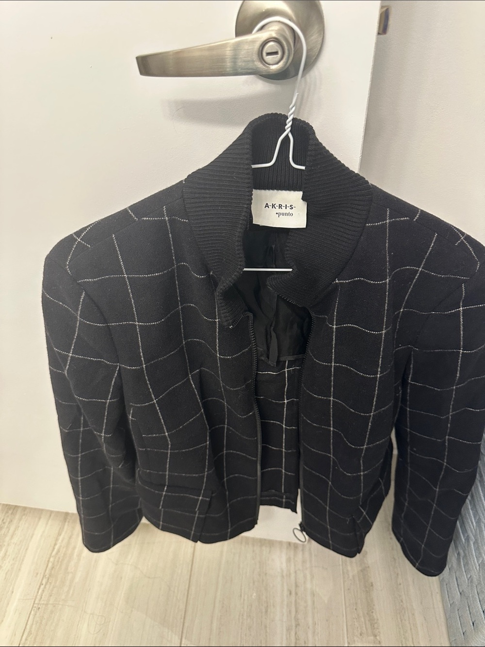 Akris Punto Black Windowpane Bomber Jacket